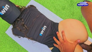 Rich fuck on the balcony of the house outdoors